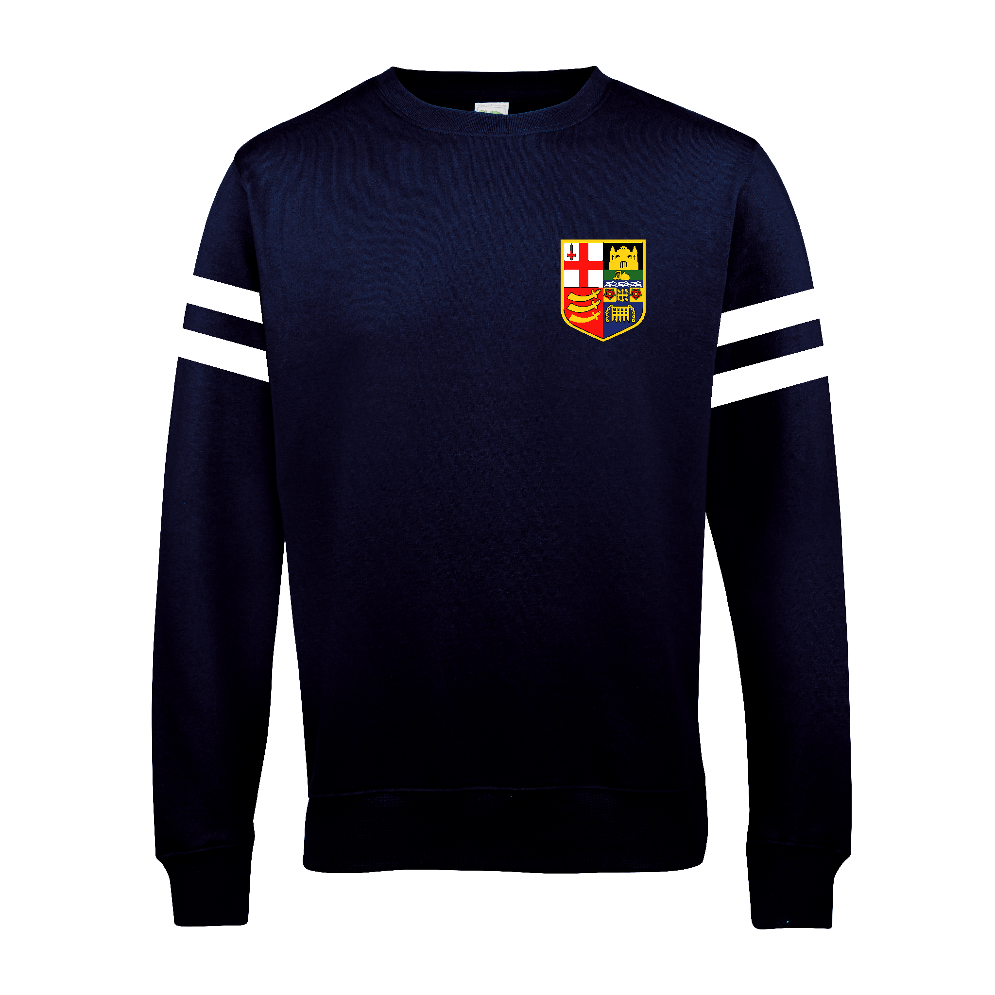 London RC navy sweatshirt, front view with club crest and white sleeve stripes